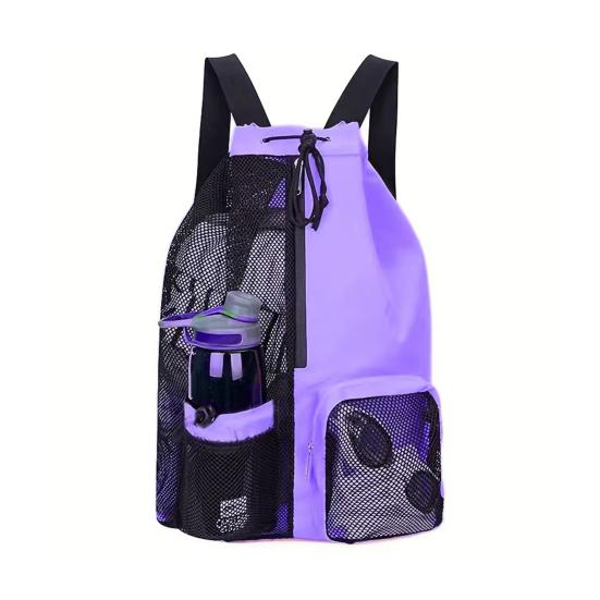 Mesh Beach Backpack with Wet Pocket Large Capacity Drawstring Swim Bag for Pool Swimming Gym Workout Gear