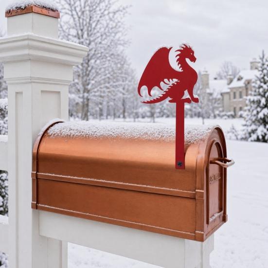 jijijing Metal Mailbox Flag Replacement, Decorative Dragon Stake Sign, Winged Shape Ornament for Outdoor Mail Box Decoration
