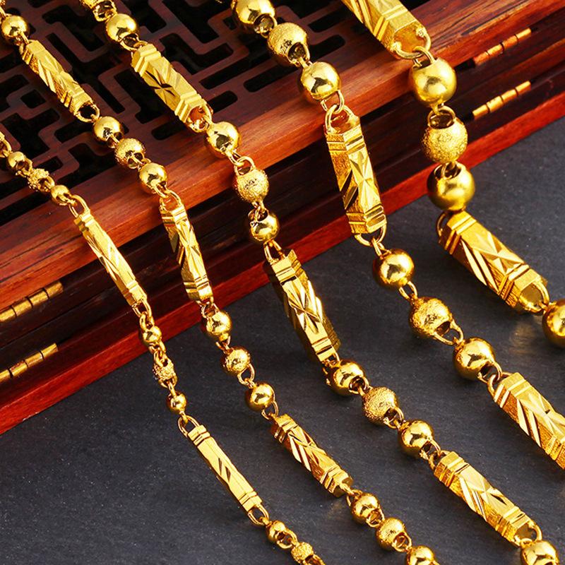 Hexagonal Buddha Bead Necklace Men's Gold-Plated Hexagonal Solid Vietnamese Sand Gold Boss Chain Men's Bamboo Necklace