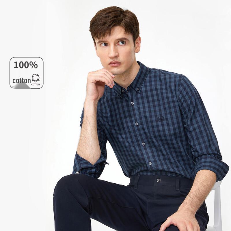 Goldlion Men's Royal Blue Plaid Long Sleeve Shirt