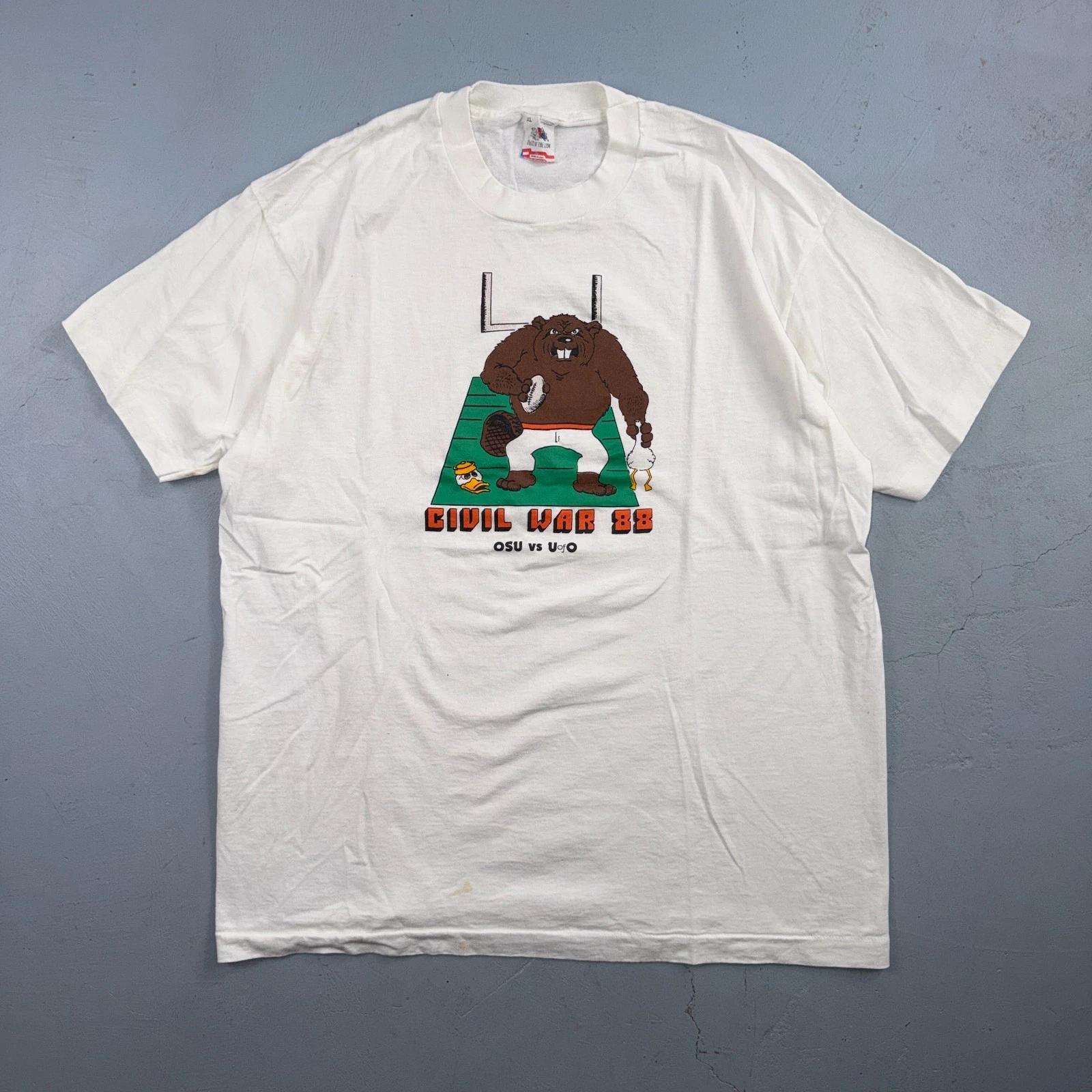 

OSU Гражданская война 1988 FOTL ВИНТАЖНАЯ Футболка Одиночный шов 80-е США Утки Бобры XL M