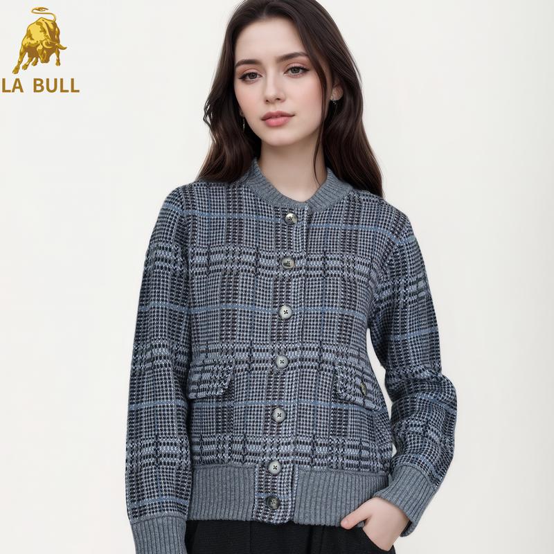 

LA BULL Women s Vintage Plaid Knit Cardigan 2XL