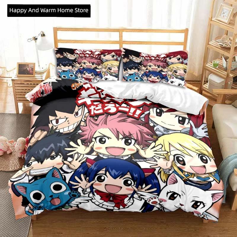 Comforter 3D Anime Fairy Tail Bedding Set Bed Three-Piece Set Single Double Bed Queen Size Adult Boys Bedroom