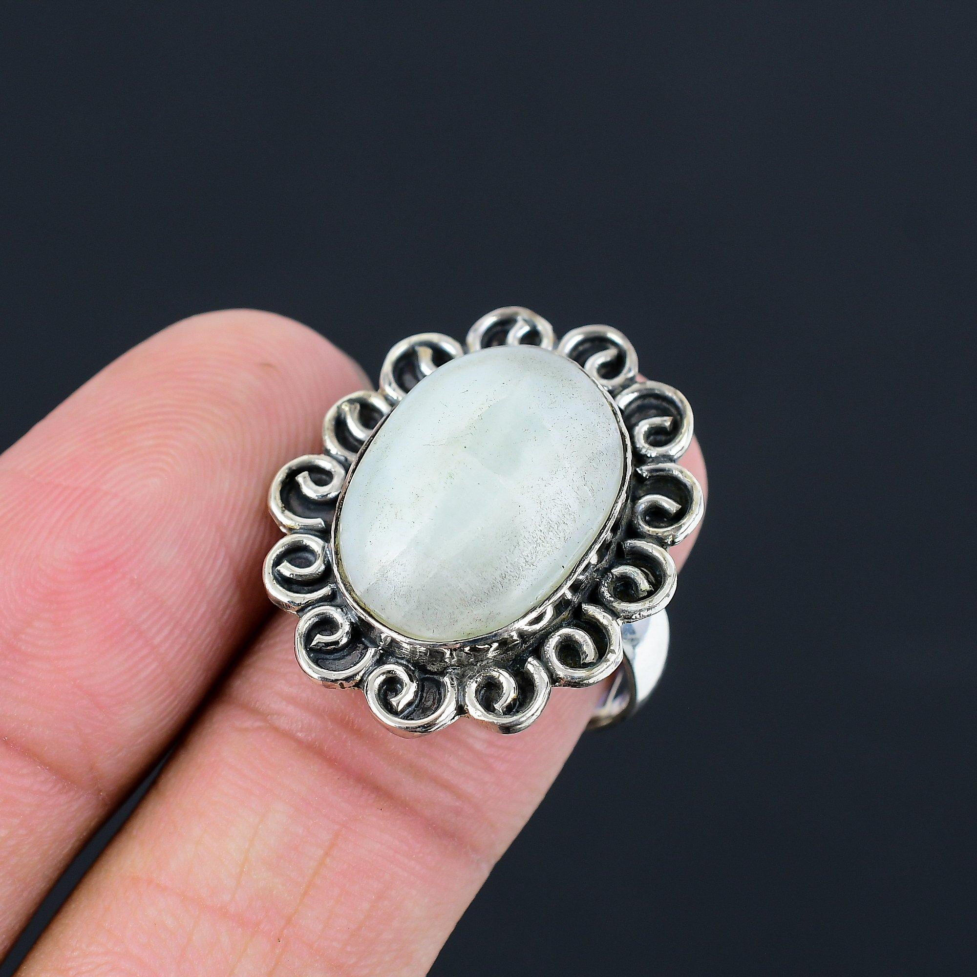 Sisters Day Sale 925 Sterling Silver Green Opal Gemstone Stackable Ring Jewelry 9