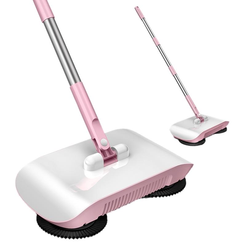 2 in 1 Vacuum Broom High Efficiency Powerful Manual Vacuum Cleaner Hand Push Sweeper Mop Cleaning Machine Pink/Blue with Cloth розовый