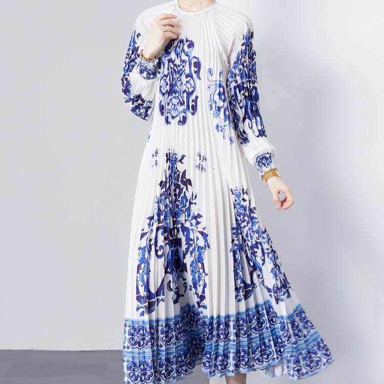Jesienne damskie sukienki vintage print designerskie na wybiegu plus size oversized długie maxi sukienki na imprezę świąteczną