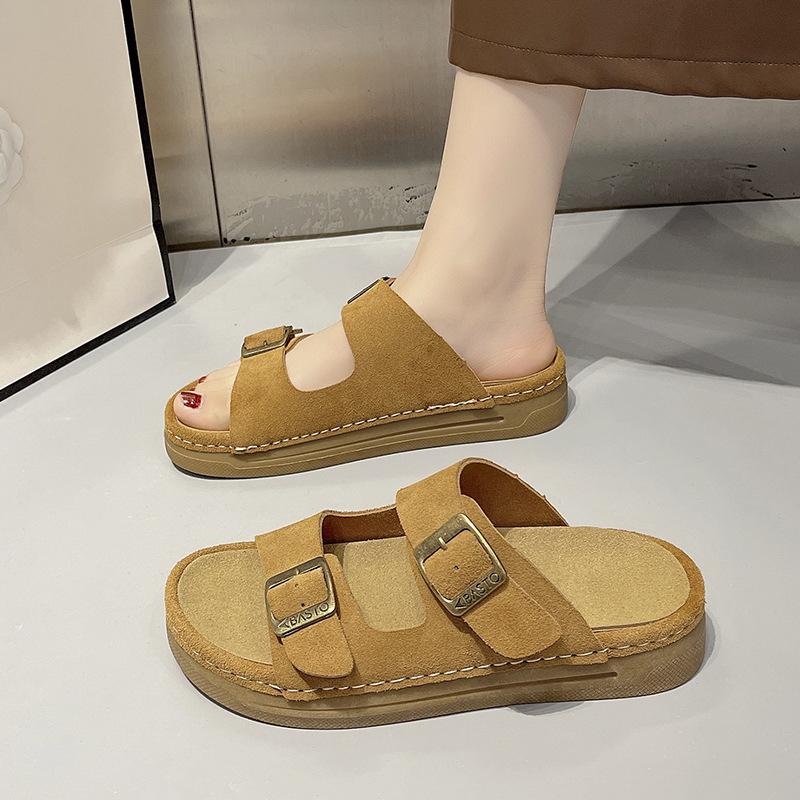 Kožené dámské boty drag letní nošení nové všestranné slovo líné plážové boty ploché ležérní sandály