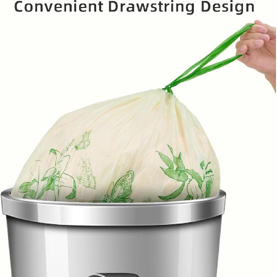 4 Gallon Trash Bags, Small Garbage Bags with Drawstring and Printed Lily Design, Tear-Free, Leakproof & Durable Small Trash Bags for Bathroom,