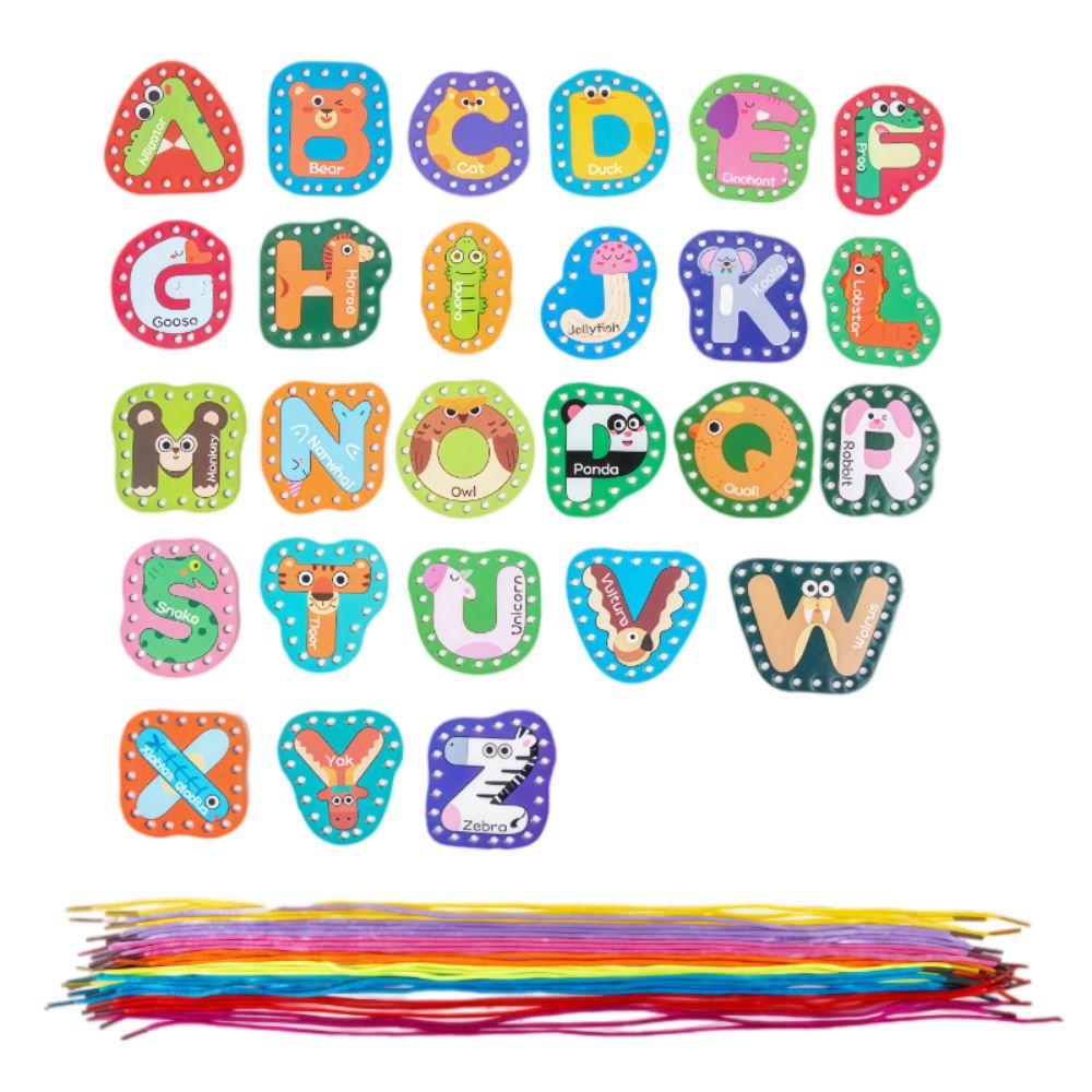 

Wooden Children Threading Rope Board Educational Letter Learing Sewing Cards Girls Boys Alphabet cards