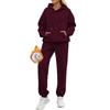 Womens Solid Color Long Sleeve Hooded Fleece Lined Sweatshirt Casual Pants Set Winter