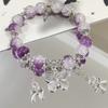 1pc Fashionable Glass Beaded Bracelet With Butterfly Charm, Delicate Cracking Design