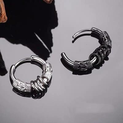 Pendientes redondos de acero inoxidable de estilo coreano con diseño de dragón, pendientes circulares, pendientes de aro para hombre