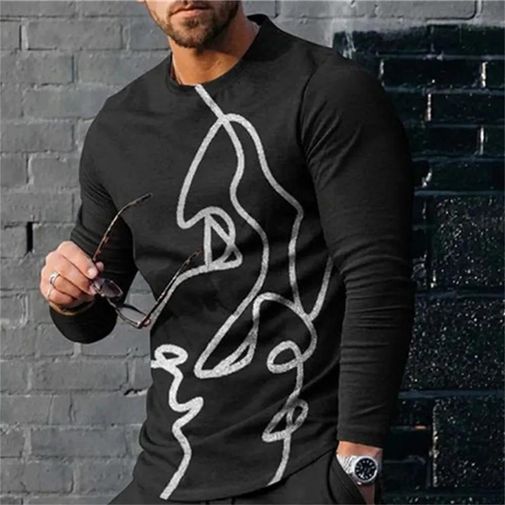 Neues Tide Streak Muster Europäische Größe Langarm-T-Shirt Für Herren Lässiger Herbst Trend Top Rundhals-Tee