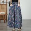 2026 Plus Size Summer Spring Women Wide Leg Jeans Elastic Waist Drawstring Blue Pink Floral Print Jeans Vintage Stylish Ladies' Denim Trousers