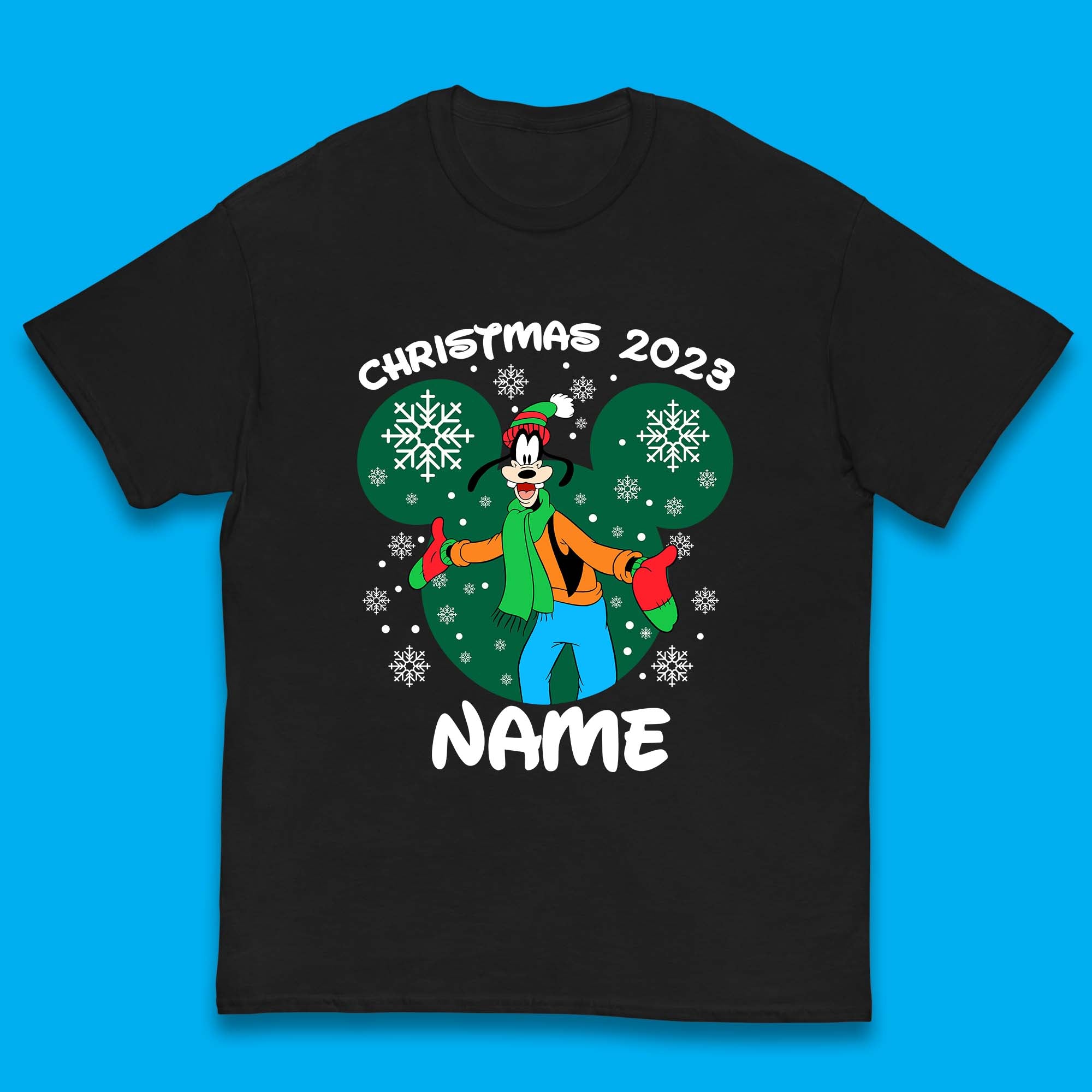Personalised Christmas 2023 Your Name Santa Goofy And Pluto Xmas Disney Mickey And Friends Kids T Shirt 120