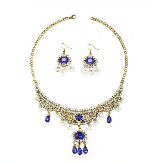 Fashionable Gemstone Tassel Pendant Necklace & Earring Set for Ladies