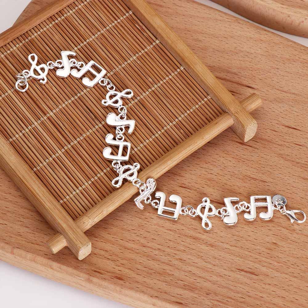 Adjustable Silver Bangle Jewelry Eight Note Hand Chain Exquisite Music Note Bracelet  Girl