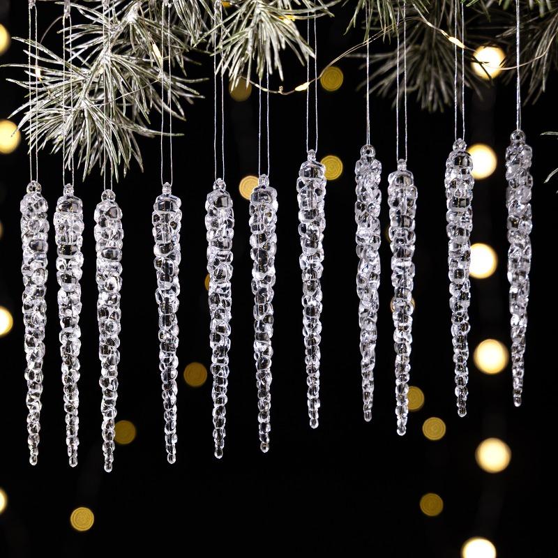 

Christmas Decorations: 12 Pieces of Transparent Ice Floes, Acrylic Transparent Ice Cones and Ice Sticks, Christmas Tree Decorations 12pcs прозрачный
