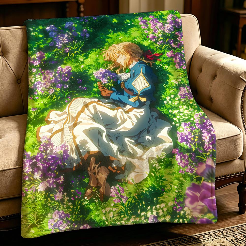 Anime V-Violet Evergarden-n Throw Thick Comfort Flannel Quilt, Multi-scene Use Indoor Outdoor Daily Nap