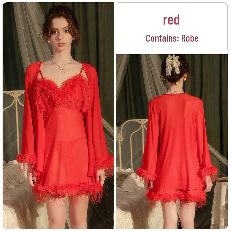 DZ Wunderschönes Übergrößen-Netz-Cami-Nachthemd- & Morgenmantel-Set 4434