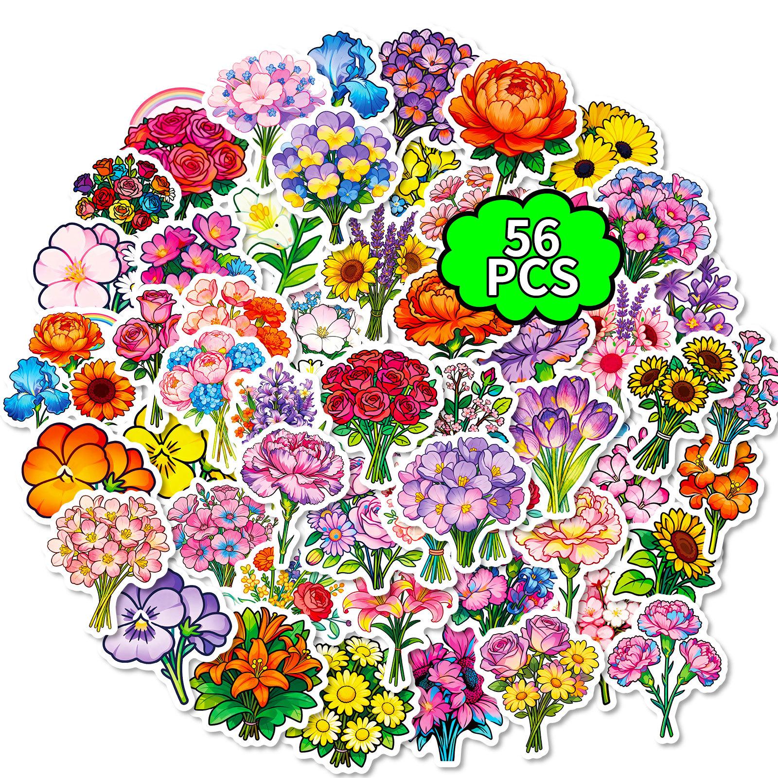 

50/100 Pcs Colorful Floral Flower Plant Theme Stickers for Phone Vase Scrapbook Stationery Box Printer Cup Removable Decals