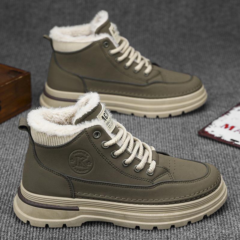 

Martin boots men s 2025 new autumn and winter velvet snow cotton shoes retro leather casual help tooling short boots 39 хаки