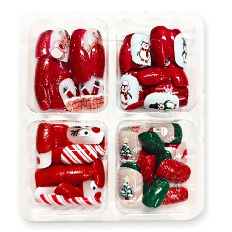96Pieces Glitters Press On Nail Red Green Sparkles Snowflake Design Comfortable Fit Daily