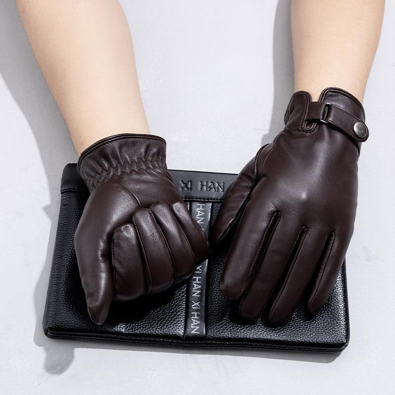 Men's Sheepskin Gloves Are Thickened with Fleece for Warmth During Winter Cycling Winter Cycling Genuine Leather Gloves