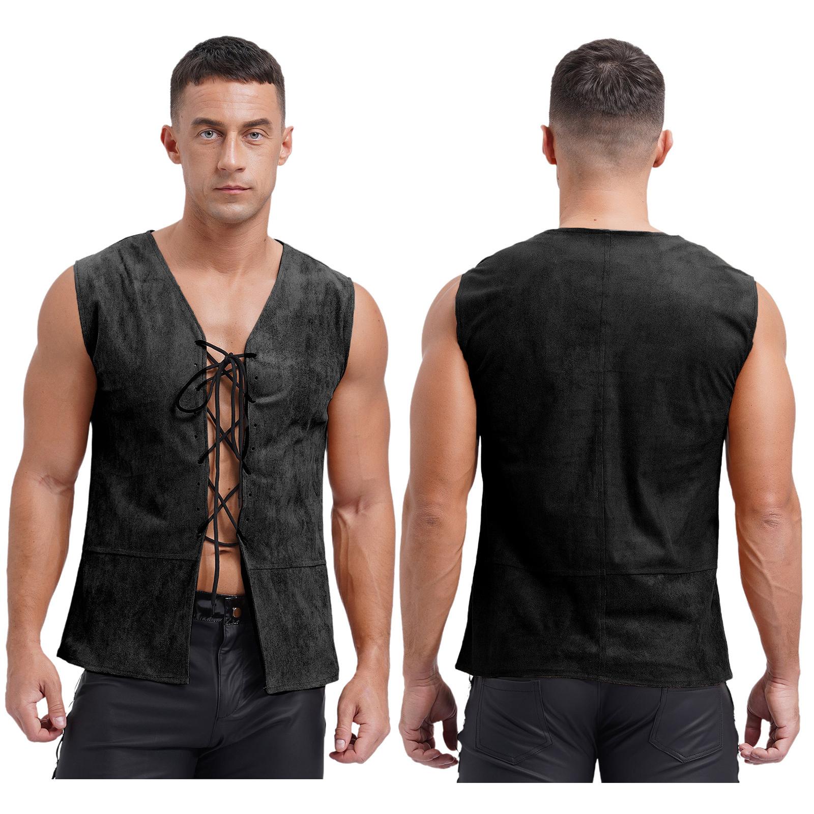 

Чоловіки Середньовічний Піратський Ренесанс Стімпанк Шнурований Жилет Готична Сорочка Мисливський Жилет Жилет Хелловін Піратський Косплей Костюм S чорний