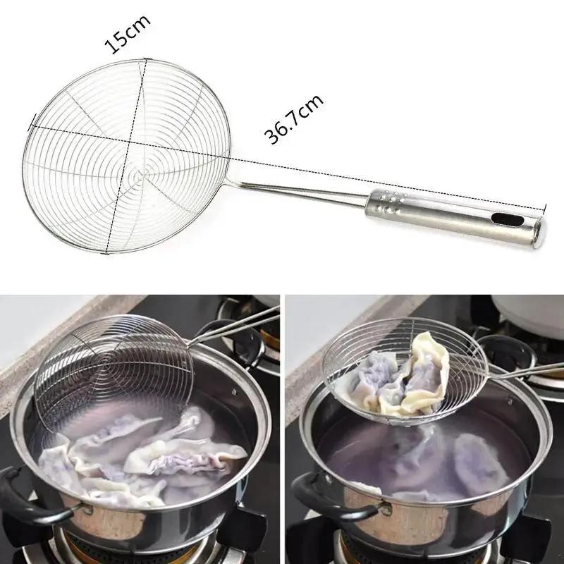 Wholesale Stainless Steel Colander Soup Spoon With Wooden Handle Fine Mesh Strainer Pot Frying Kitchen Convenience Small Tools