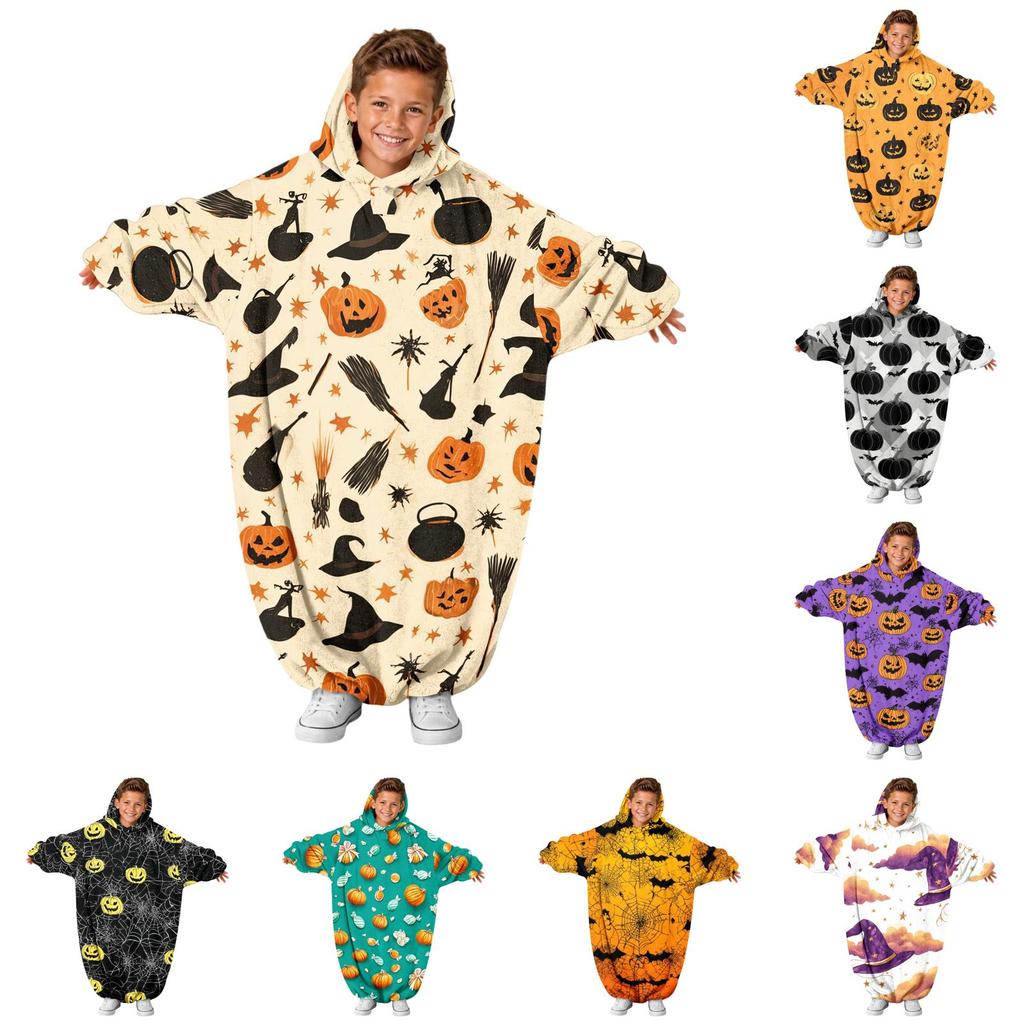 Barn Halloween-tryck Flanell Helkropps Pyjamas Set för Mysig Sovkläder