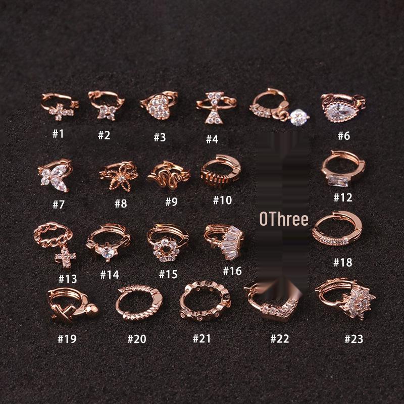 Xiaohongshu Thin Bar Ear Cartilage Piercing Earrings - Micro-set Zirconia Ear Cuff Jewelry