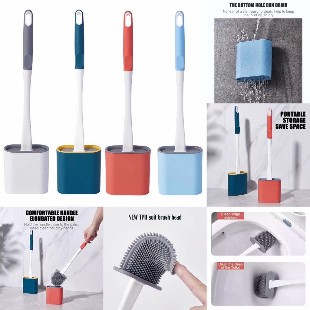 Compact Silicone Flex Toilet Brush And Holder With Ergonomic Design For Small Spaces