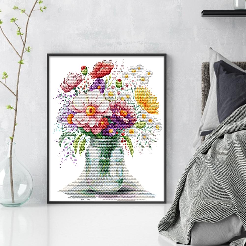 Partial Embroidery Eco-cotton Thread 14CT Printed Flower Cross Stitch