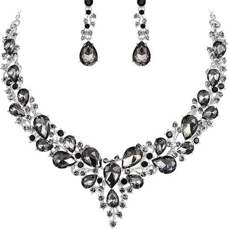 Newlywed Rhinestone Crystal Necklace And Earrings Set - Luxurious Jewelry Set For Ladies' Dance And Banquet Events