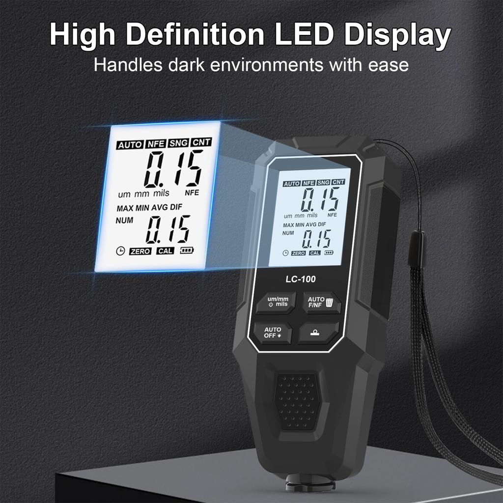 Coating Thickness Gauge, Portable Digital Car Paint Thickness Tester, Ferrous Non Ferrous Coating Tester with Automatic