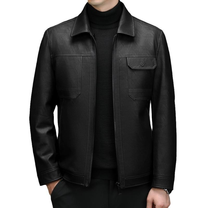 Thickened Genuine Leather Jacket for Men, Sheepskin Lapel Leather Jacket, Warm Casual Down Jacket, Fur Integrated Jacket