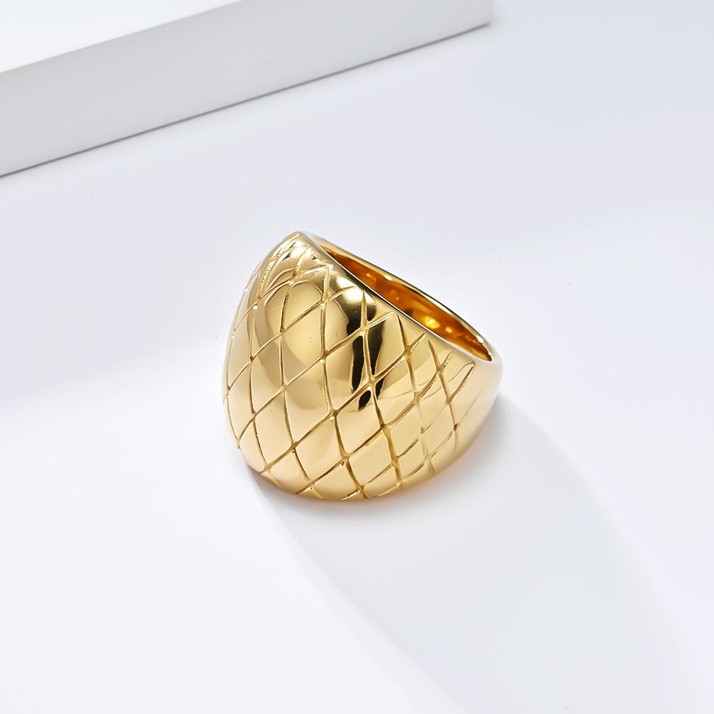 New Fashion Stainless Steel Grid Pattern Ring for Women Party Jewelry