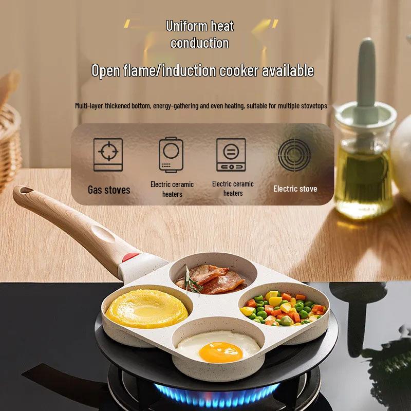 Non-Stick Deep Maifan Stone Pancake Frying Pan with Four-Hole Design for Easy Breakfast Cooking
