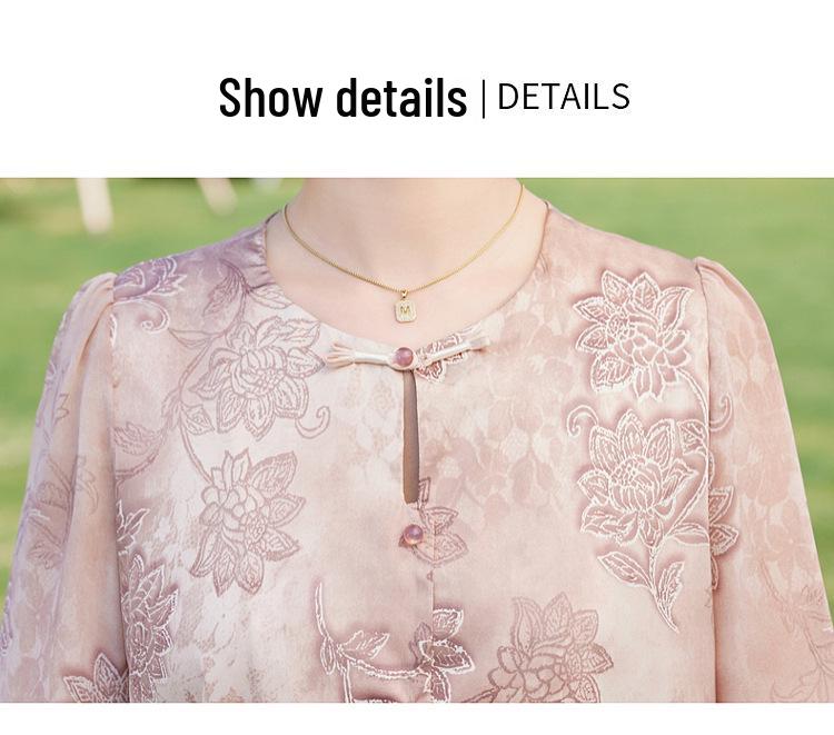 Mom's Chinese Style Blouse: Summer 2025 Chiffon Seven-Sleeve Top for Middle-Aged and Elderly Women