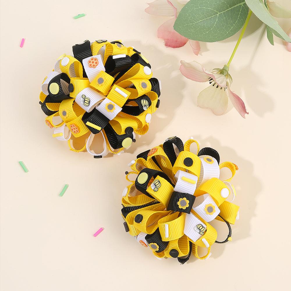 2Pcs New Ribbon Flower Hair Clips Rainbow-coloured Hydrangea Ponytail Holder Hairpins Girl Children's Kids Headwear Accessories