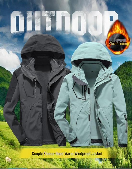 Unisex Cross-Border Hooded Windbreaker Jacket: Three-in-One Velvety Thickening for Autumn/Winter Mountaineering