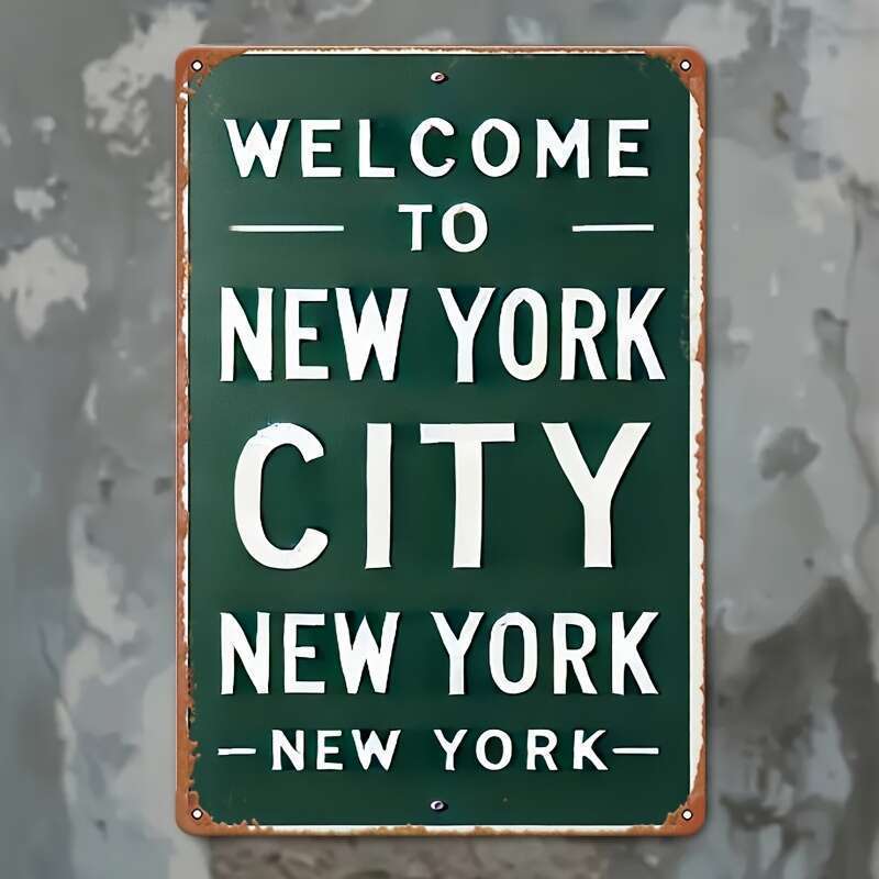 New York City Welcome Sign  Metal Tin Wall Art 7.8x 11.8  New York City Decoration, with Pre-Riveted Holes, Easy to Install, 20x30cm（7.8x11.8inch）