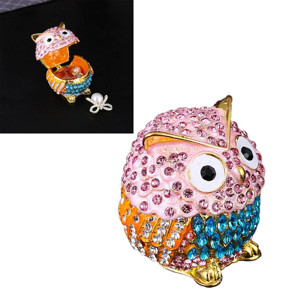 Crystals Covered Owl Inspired Jewelry Storage Case Sturdy Metal Construction for Earring Collections