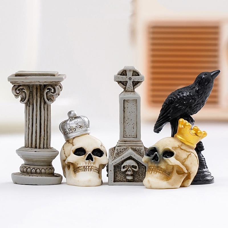 Halloween Figurine Decorations Micro Landscape Ghost Mini Pumpkin Skeleton Ghost Skull Ornament Resin Day Of The Dead Ornaments