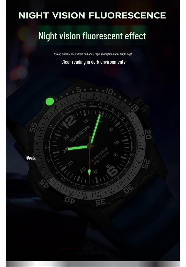 Sanda Men's Solar-Powered Sports Watch - Glow In the Dark, Waterproof, Pointer-Type, Long-Lasting