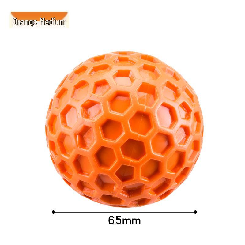 Interactive Squeaky Dog Toy: Honeycomb Shape Soft Rubber Ball for Teeth Cleaning