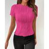 Summer Round Neck Slim Fit Short Sleeved T-shirt Elegant Simple Top Fashion Street Wear Casual Solid Color Blouse Pleated Office Shirts Tees