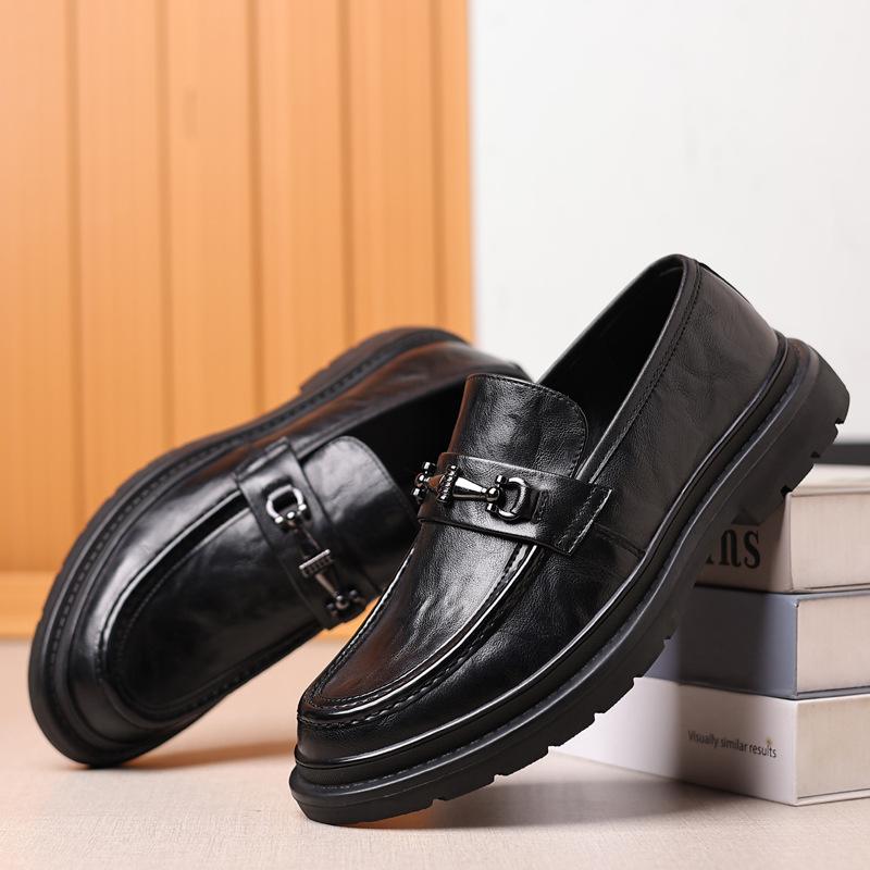 

Лоферы в британском стиле, мужской тренд, универсальные, обувь Doudou стилиста по волосам, платформа с увеличением высоты, повседневная кожаная обувь, мужская обувь на одной педали 38 чёрный