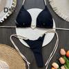 2Pcs/Set Women Bikini Set Heart Metal Buckle Halter Lace-up Swimsuit with Briefs Set Quick Drying Beachwear